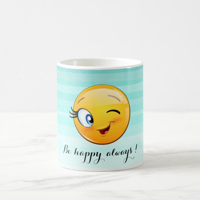 Adorable Winking Emoji Face-Sei immer glücklich Kaffeetasse (Mittel)
