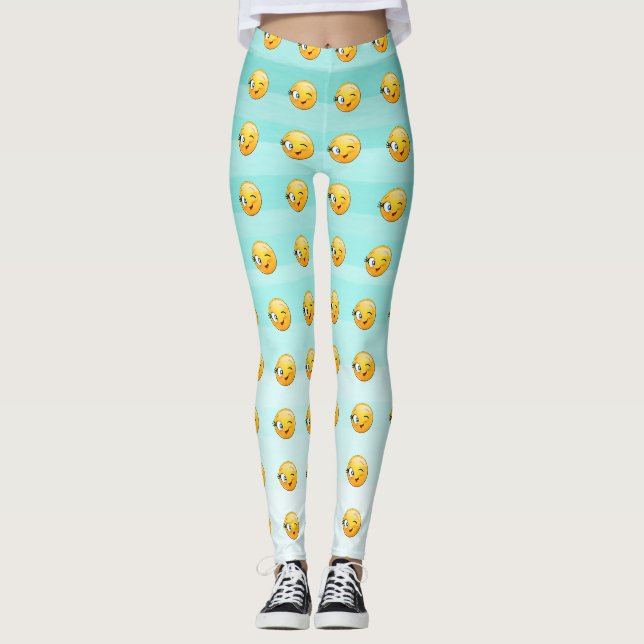 Adorable Winking Emoji Face-Sei immer glücklich Leggings (Vorderseite)