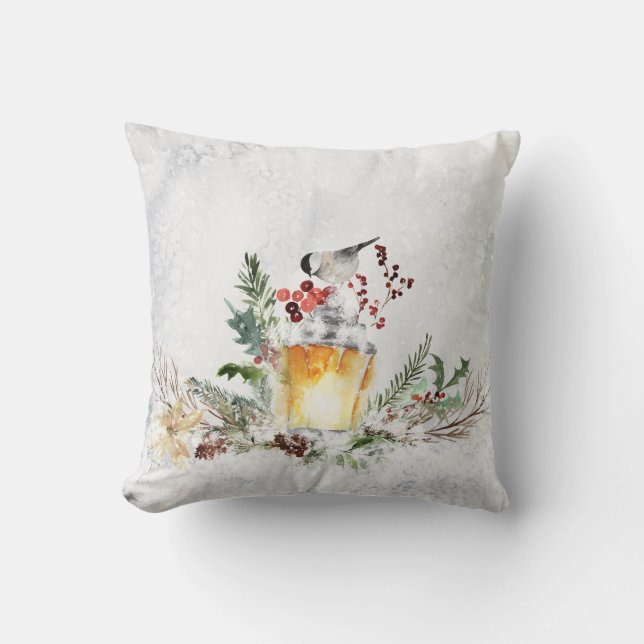 Adorable Winter Arrangement mit Chickadee Kissen (Vorderseite)