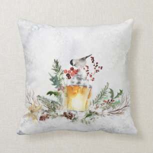 Adorable Winter Arrangement mit Chickadee Kissen