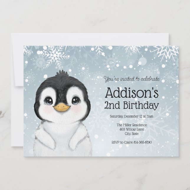 Adorable Winter Penguin Birthday invitation Einladung (Vorderseite)