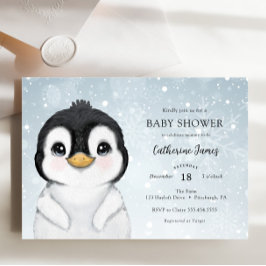 Adorable Winter Pinguin Baby Dusche Einladung