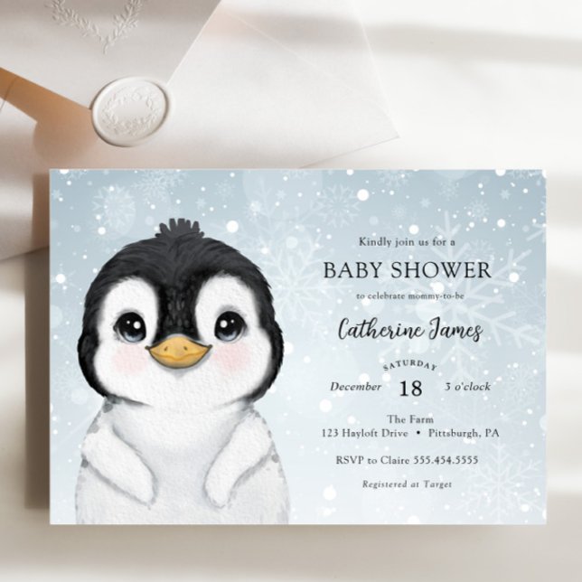 Adorable Winter Pinguin Baby Dusche Einladung (Von Creator hochgeladen)