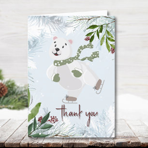 Adorable Winter Polar Bär Skaten Dankeskarte