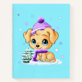 Adorable Winter Puppy Dog Art Turquoise Notebook Notizbuch