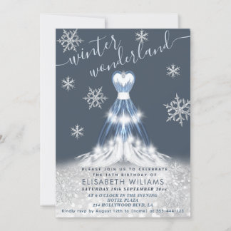 Adorable winter wonderland dress sweet 16 einladung