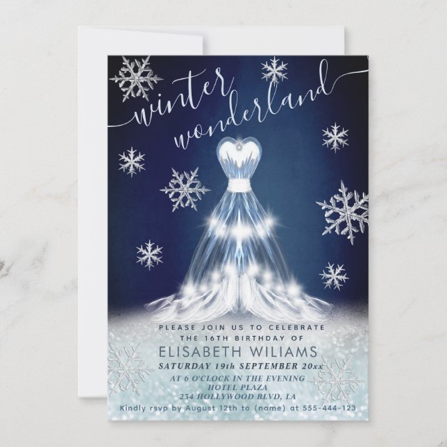 Adorable winter wonderland dress sweet 16 einladung (Vorderseite)