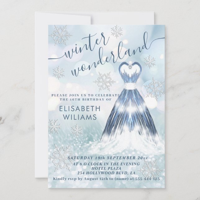 Adorable winter wonderland glitter ombre sweet 16  einladung (Vorderseite)