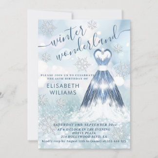 Adorable winter wonderland glitter ombre sweet 16  einladung