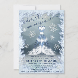 Adorable winter wonderland princess dress sweet 16 einladung