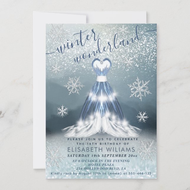 Adorable winter wonderland princess dress sweet 16 einladung (Vorderseite)
