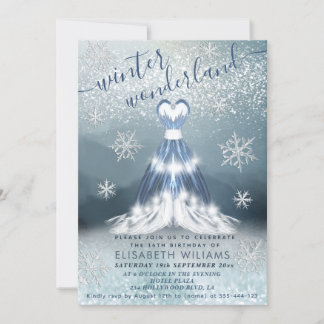 Adorable winter wonderland princess dress sweet 16 einladung