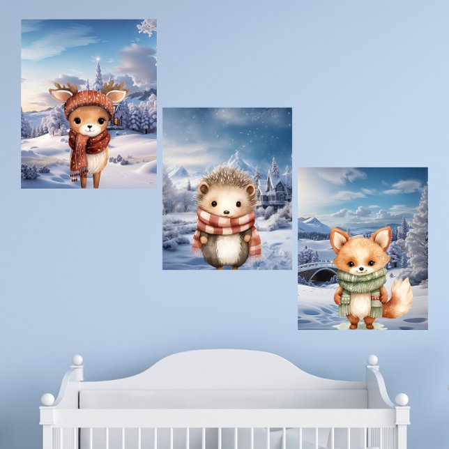 Adorable Winter Woodland Tiere Wall Print Set (Von Creator hochgeladen)