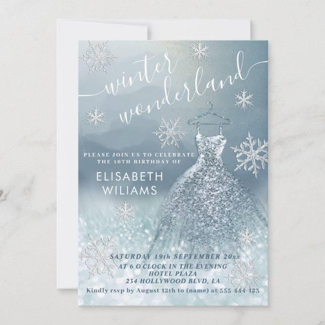 Adorable Winter Wunderland Glitzer ombre Süß 16 Einladung (Vorderseite)