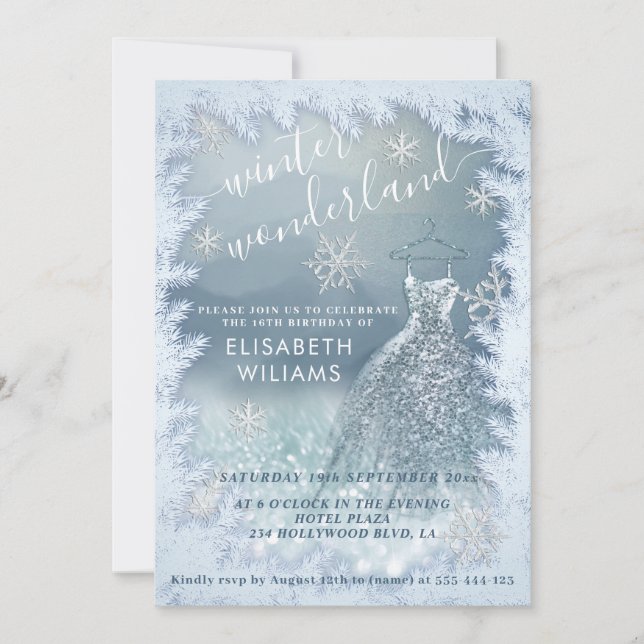Adorable Winter Wunderland Glitzer ombre Süß 16 Einladung (Vorderseite)