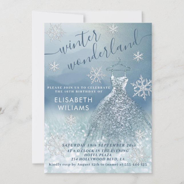 Adorable Winter Wunderland Glitzer ombre Süß 16 Einladung (Vorderseite)