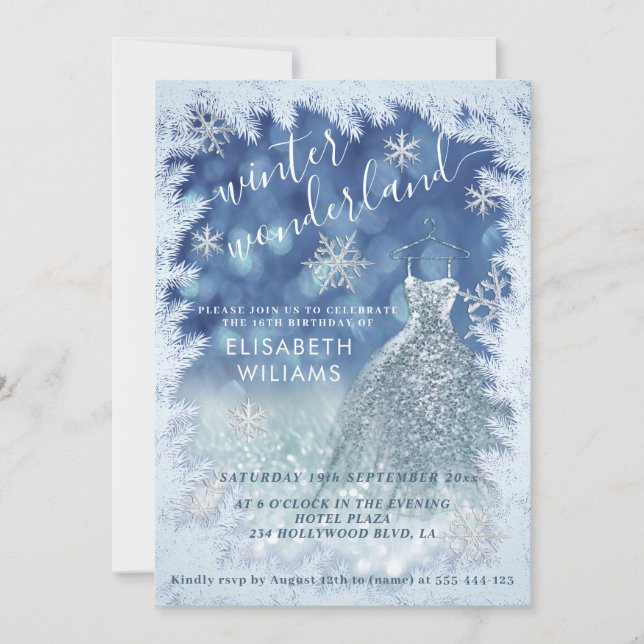 Adorable Winter Wunderland Glitzer ombre Süß 16 Einladung (Vorderseite)