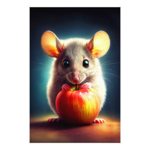 Adorable winzige Nagetier mit nahem rotem Apfel Fotodruck