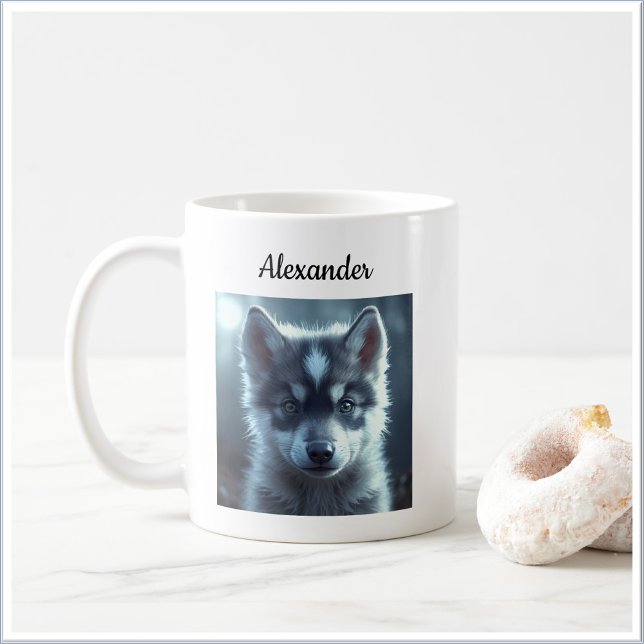 Adorable Wolf Baby in the Moonlight Kaffeetasse (Von Creator hochgeladen)