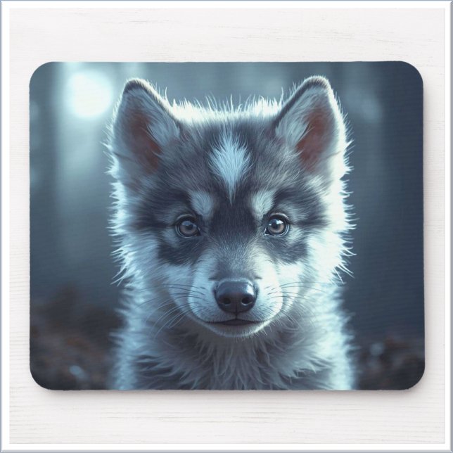 Adorable Wolf Baby in the Moonlight Mousepad (Von Creator hochgeladen)