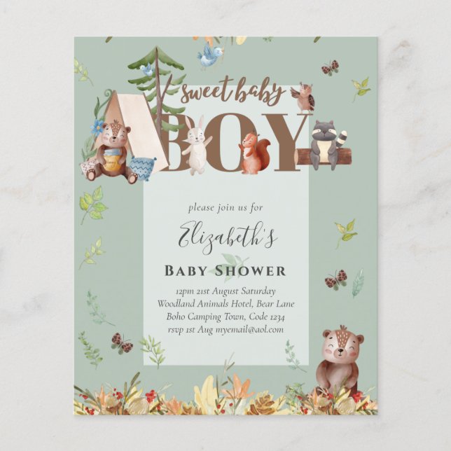 Adorable Woodland Bären Camping Boys Babydusche in Flyer (Vorne)