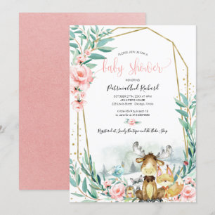 Adorable Woodland Blumengrün Kinderdusche Einladung