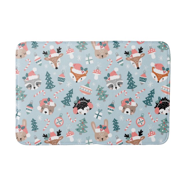 Adorable Woodland Weihnachtstiermuster Badematte (Vorderseite)