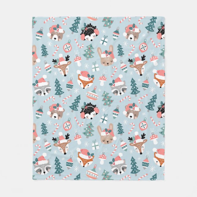 Adorable Woodland Weihnachtstiermuster Fleecedecke (Vorderseite)