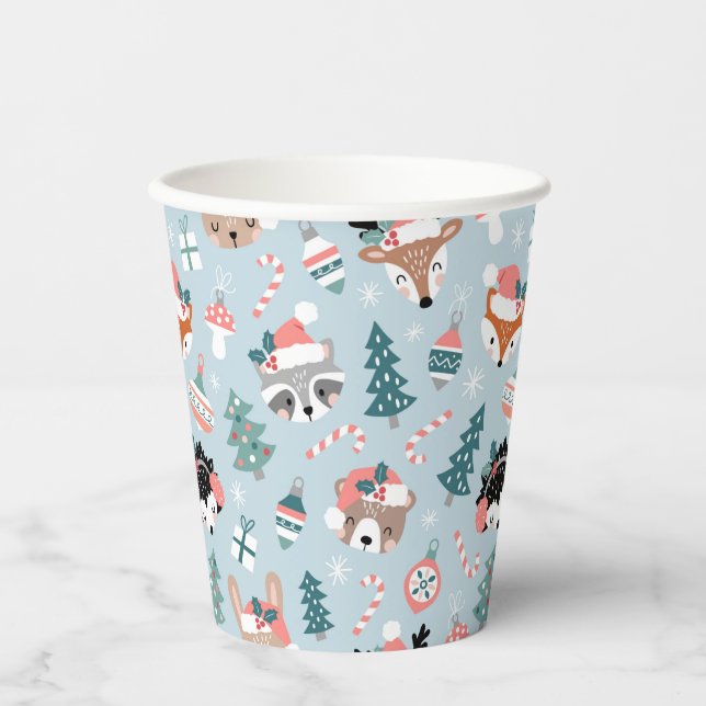 Adorable Woodland Weihnachtstiermuster Pappbecher (Vorderseite)