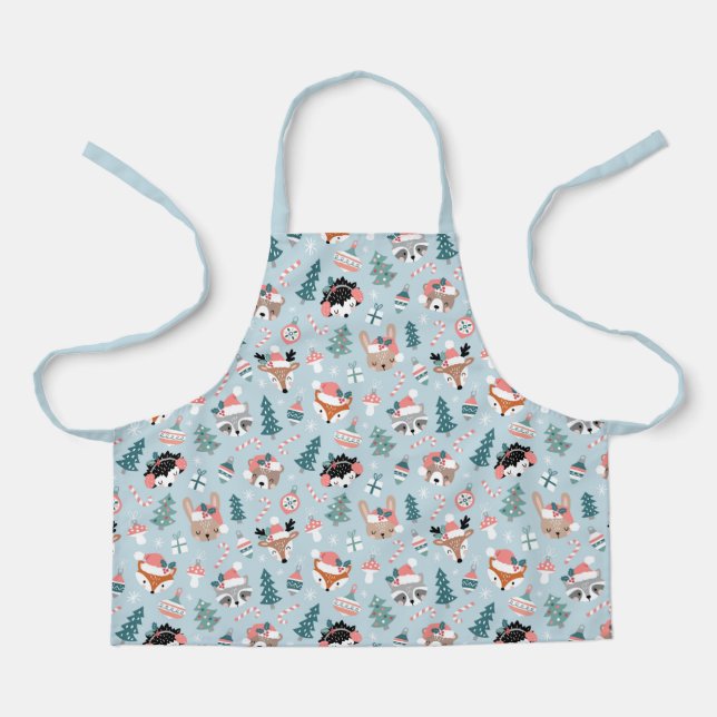Adorable Woodland Weihnachtstiermuster Schürze (Vorderseite)