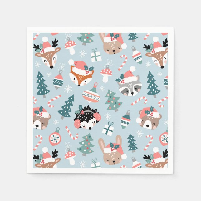 Adorable Woodland Weihnachtstiermuster Serviette (Vorderseite)