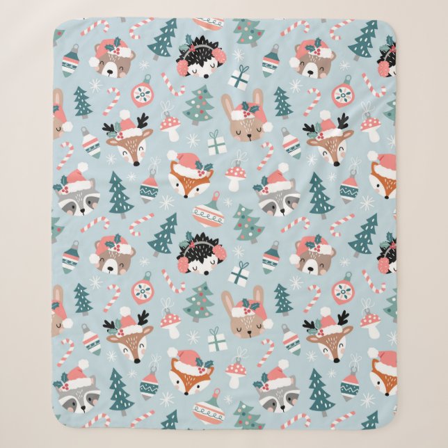 Adorable Woodland Weihnachtstiermuster Sherpadecke (Vorderseite)