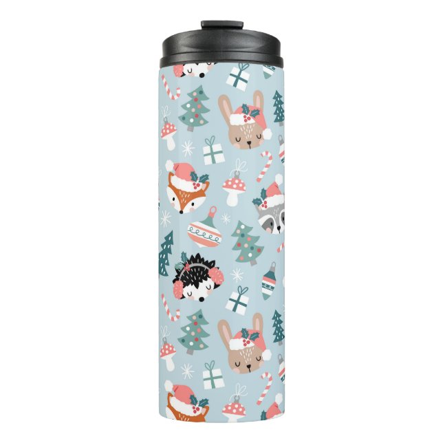 Adorable Woodland Weihnachtstiermuster Thermosbecher (Vorderseite)