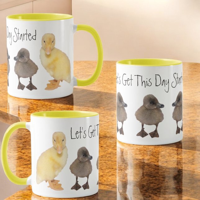 Adorable Yellow and Gray Ducklings Fotografie Tasse (three views around the duck photo ceramic two tone mug)