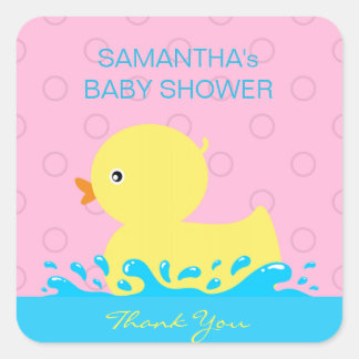 Adorable Yellow Blue Pink Gummi Ducky Baby Dusche Quadratischer Aufkleber