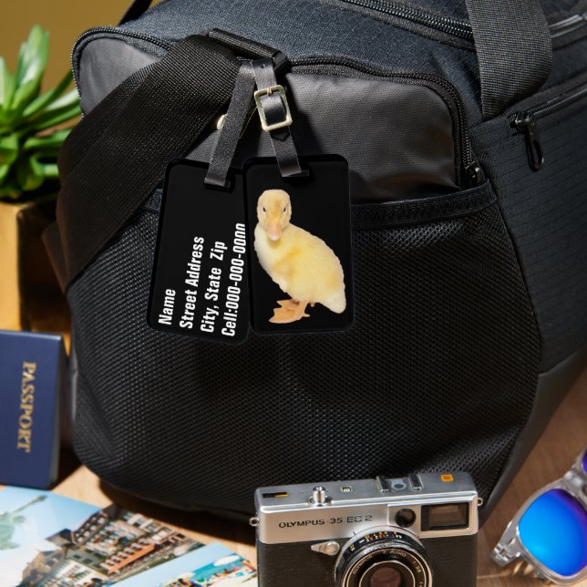 Adorable Yellow Duckling Travel Buddy Foto Gepäckanhänger (Vorderseite & Rückseite)