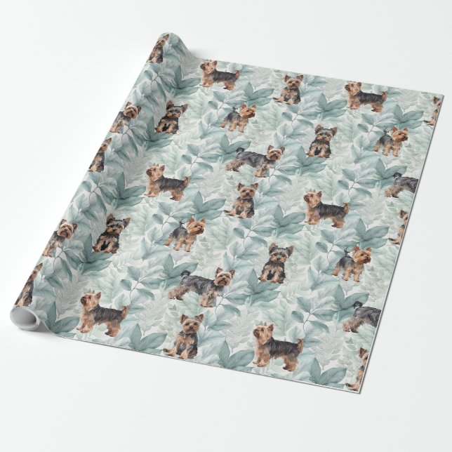 Adorable Yorkie Terrier botanische Darstellung Geschenkpapier (Ungerollt)
