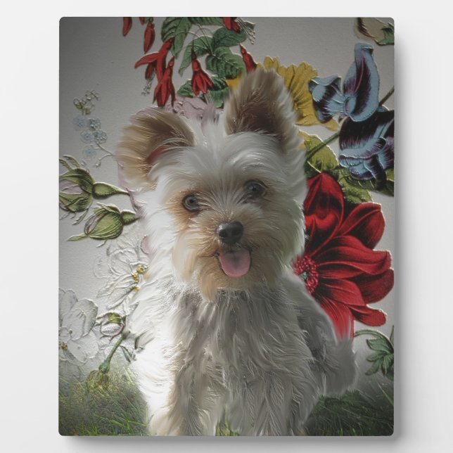 Adorable Yorkie und Rose Foto Malgeschenke Fotoplatte (Vorderseite)