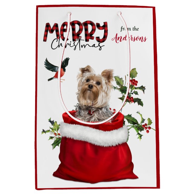 Adorable Yorkshire Terrier Dog Weihnachten Mittlere Geschenktüte (Vorderseite)