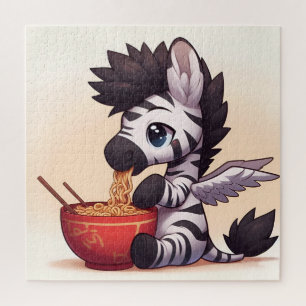 Adorable Zebra Angel Eating Ramen