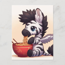 Adorable Zebra Angel Eating Ramen Postkarte