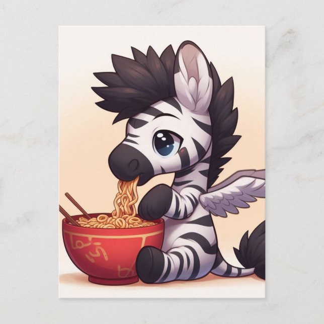 Adorable Zebra Angel Eating Ramen Postkarte (Vorderseite)