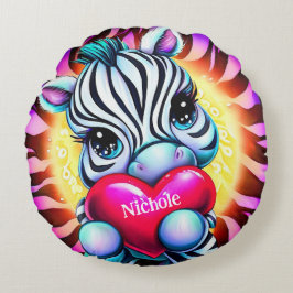 Adorable Zebra Holding Herz Rundes Kissen