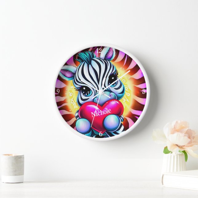 Adorable Zebra Holding Herz Uhr (Zuhause)