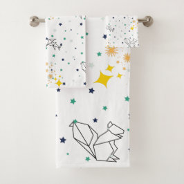 Adorable zeichnend Tiere Sterne Weiße Kinder Badhandtuch Set