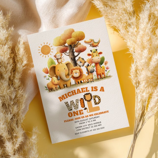 Adorable ZOO Animals WILD ONE Safari 1st Birthday  Einladung (Von Creator hochgeladen)
