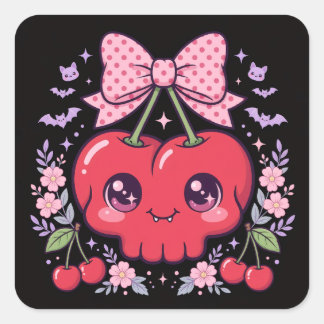 Adorables autocollants crâne cerise Kawaii | Coque
