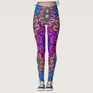 Adorables Bohème Style Orange et Bleu Leggings