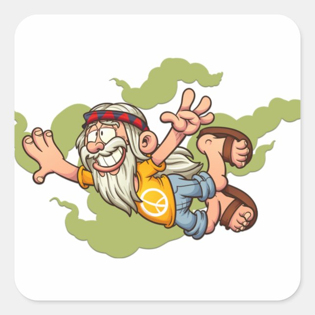 Adorables Bohemisches Niedliches Flying Hippie Quadratischer Aufkleber (Vorderseite)