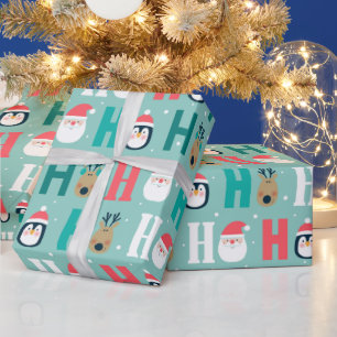 Adorables Christmas Ho Ho Ho Santas und Pinguine Geschenkpapier